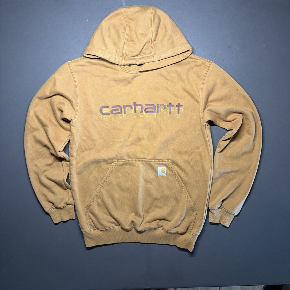 Carhartt Rain Defender Logo Graphic Brown Pullover Hoodie Mens S